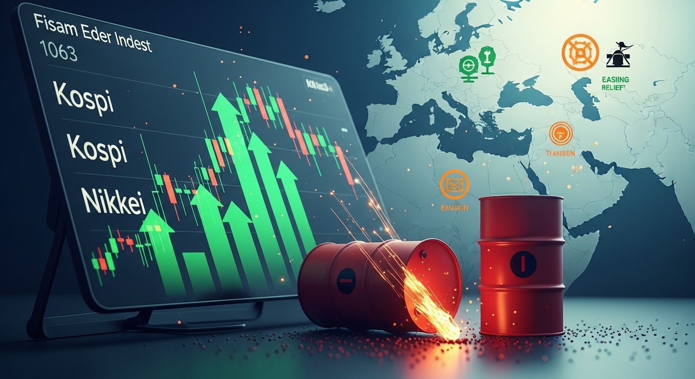 Asia-Pacific markets surged Tuesday led by South Korea's Kospi after oil prices eased on signals of reduced Middle East tensions. Explore the rally in Nikkei, Hang Seng futures, and what investors should watch next.