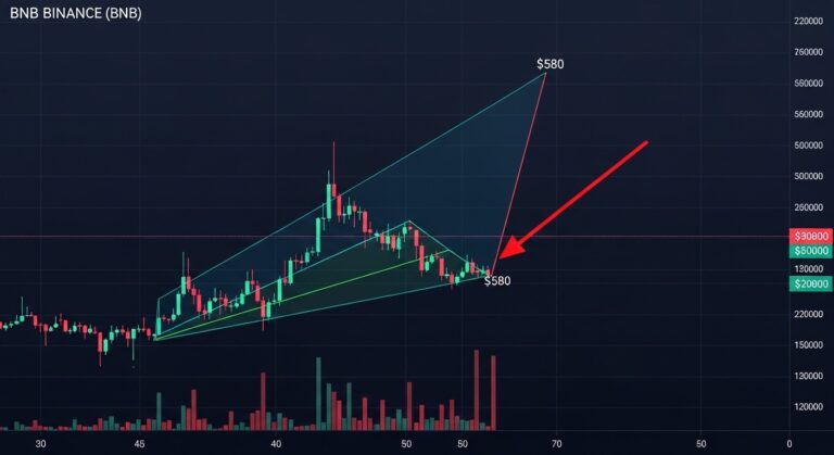 BNB Price Compresses in Rising Wedge: Bearish $580 Target Ahead