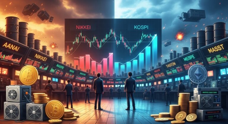 Asia Markets Rally as Nikkei and Kospi Surge: Crypto Equities Mixed Amid Tensions
