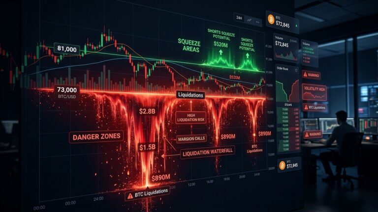 Bitcoin Liquidation Risks Surge: $1.29B Longs Threatened Below $73.8K