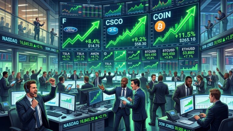 Midday Stock Movers: Ford, Cisco, Coinbase Surge Higher
