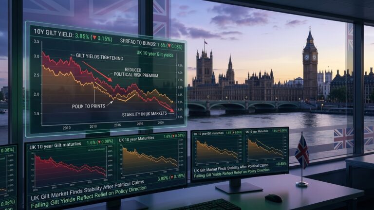 UK Gilt Yields Ease as Political Drama and Rate Hike Fears Cool Down