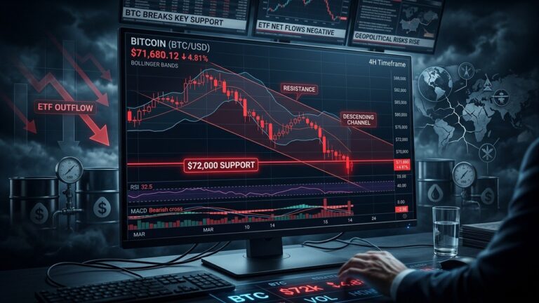 Bitcoin Faces $72K Test as Bearish Channel and ETF Outflows Mount