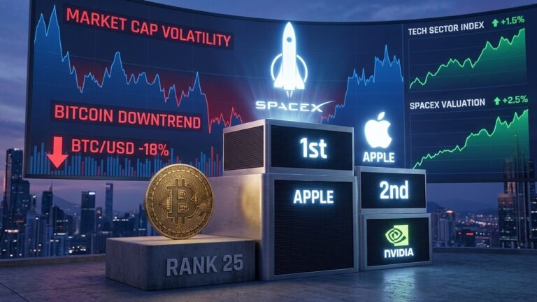 Bitcoin Falls to 15th in Global Market Cap as Tech Giants Surge