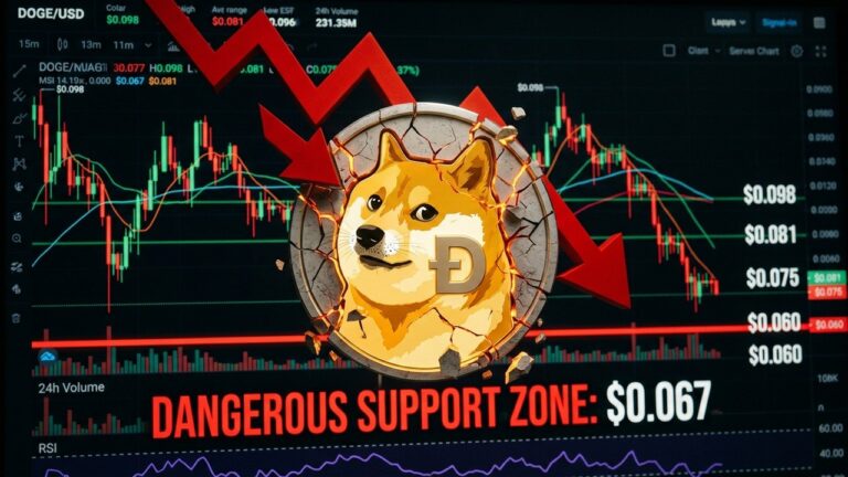 Dogecoin Price Nears Critical $0.067 Risk Zone After 25% Crash