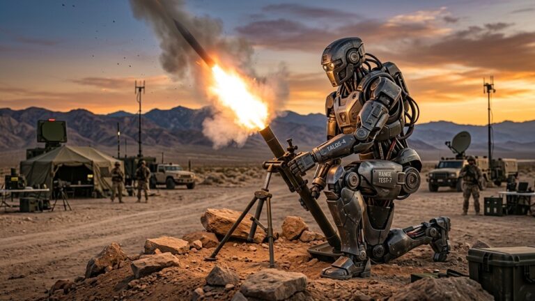 Humanoid War Robots Advance: Live Mortar Tests Signal Battlefield Shift