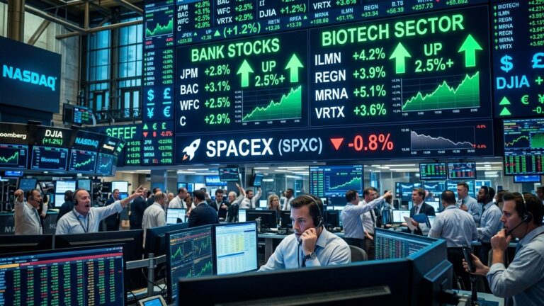 Midday Stock Movers: SpaceX Volatility, Bank Surge & Biotech Breakouts