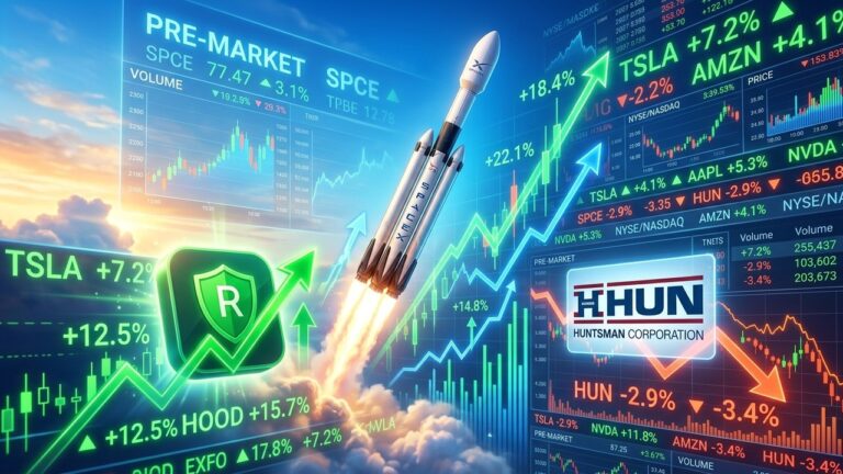 Premarket Movers Today: SpaceX Rockets Higher, Robinhood Climbs on Layoffs, Huntsman Drops
