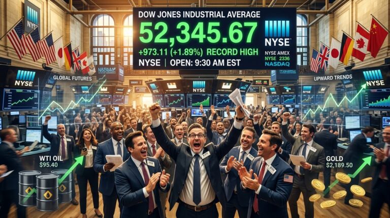 Stock Market Today: Dow Surges Past 52,000 as Iran Tensions Ease