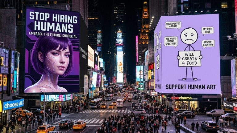 Two NYC Billboards Capture Deep AI Human Conflict Today