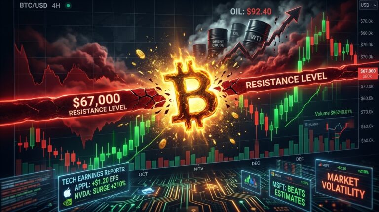 Can Bitcoin Break $67K as Oil Prices and Tech Earnings Raise Risks?
