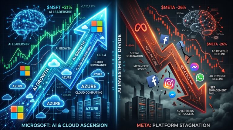 Microsoft Surges 8% While Meta Plunges 9% as AI Bets Split Big Tech