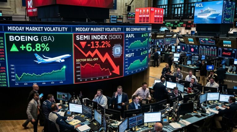 Midday Stock Moves: Boeing Surges as Chip Stocks Tumble