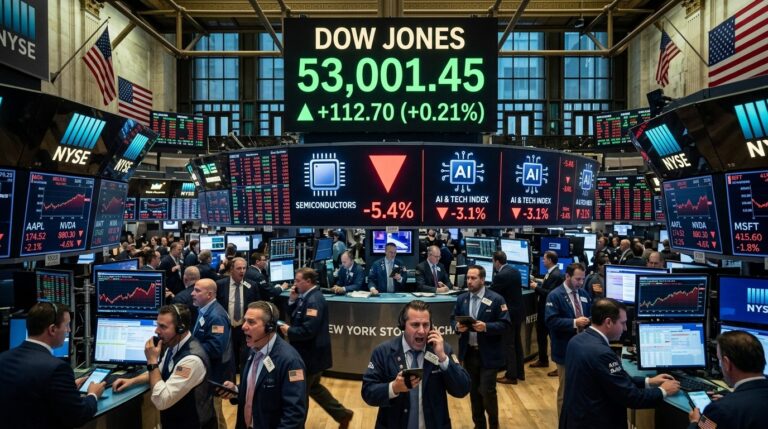 Stock Market Today: Dow Nears 53,000 as Chip Stocks Face Heavy Selling