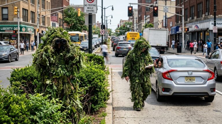 Creative Police Tactics NJ Officers Disguised as Bushes Target Distracted Drivers