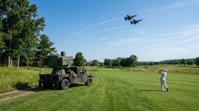Trump Golfs Under Missile Shield At Bedminster Club
