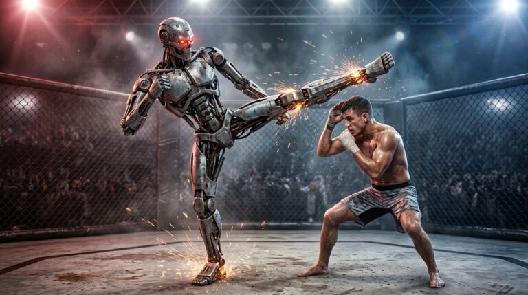 Influencer Fights Terminator Robot In Wild Cage Match Spectacle